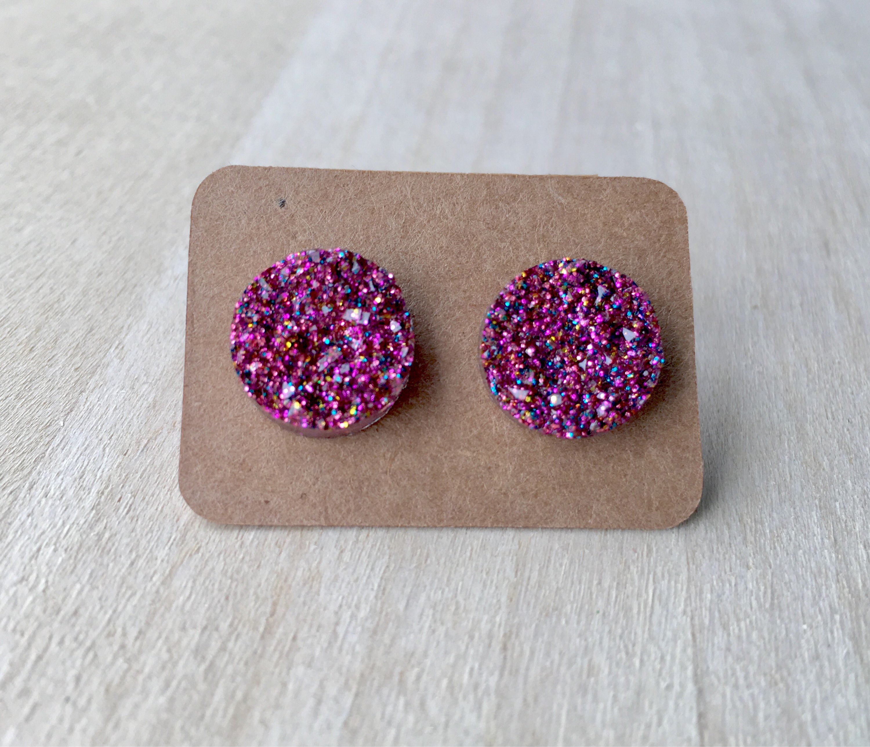 Magenta Glitter Earring Studs//Druzy Earring Studs//Earring Etsy