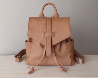 Leather backpack purse Knapsack Brown leather rucksack Daypack Genuine leather bag for women