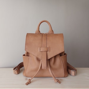 Leather backpack purse Knapsack Brown leather rucksack Daypack Genuine leather bag for women