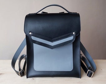 Leather backpack purse Black genuine leather city rucksack Laptop backpack women Modern bag College backpack