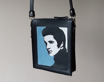 Leather applique purse Crossbody bag Elvis Presley gift Genuine leather art Women's shoulder bag