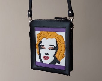 Marilyn Monroe crossbody bag Leather applique purse Women Shoulder art bag Unique boho bags