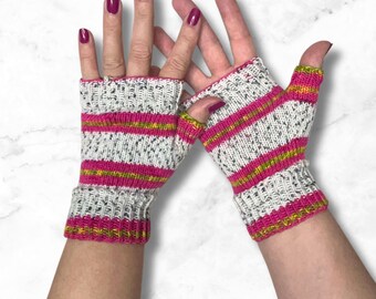 Vegan Knitted Fingerless Gloves: Dragonfruit Theme - Ready to Post