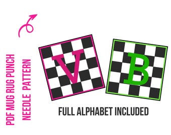 Punch Needle, Schachbrettmuster, Alphabet, komplettes Alphabet inklusive