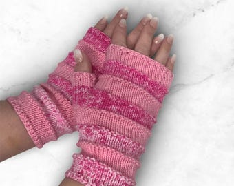 Fun Pink Mix bamboo fingerless gloves, with half thumb - Ready to Post