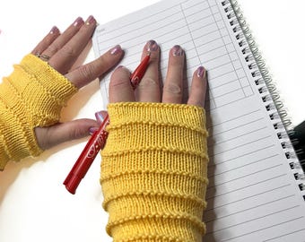 Sunshine yellow bamboo fingerless gloves, thumbless design - Ready to Post