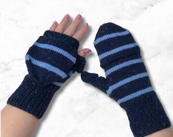 Convertible gloves, Navy Fleck and Blue Stripe style