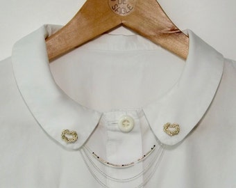 Bijou de col - Broches de col - Motif coeur - Perles Miyuki - Argenté - Chaînes argentées - Cadeau pour elle