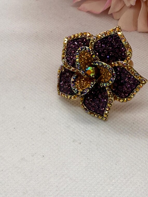 Butler and Wilson Crystal Flower Ring: Purple Ora… - image 2