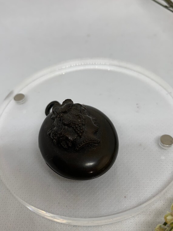 Victorian Jet Locket with 3D Face. Victorian Carve