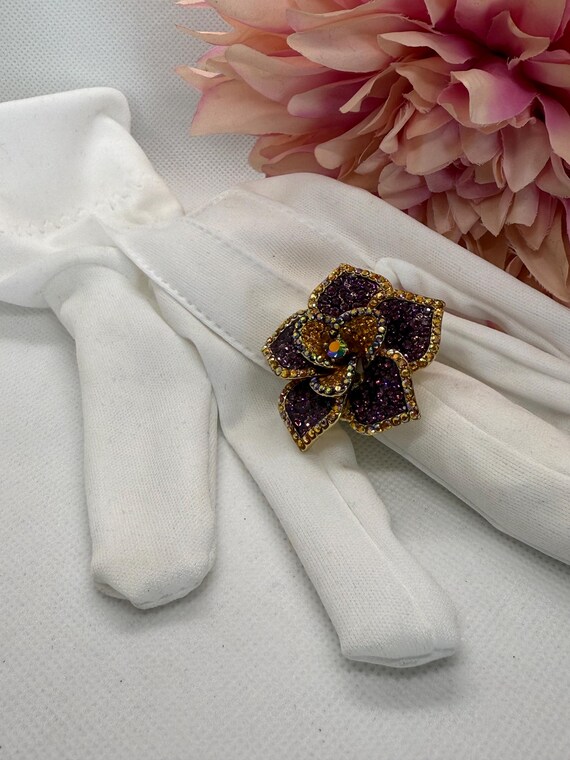 Butler and Wilson Crystal Flower Ring: Purple Ora… - image 4