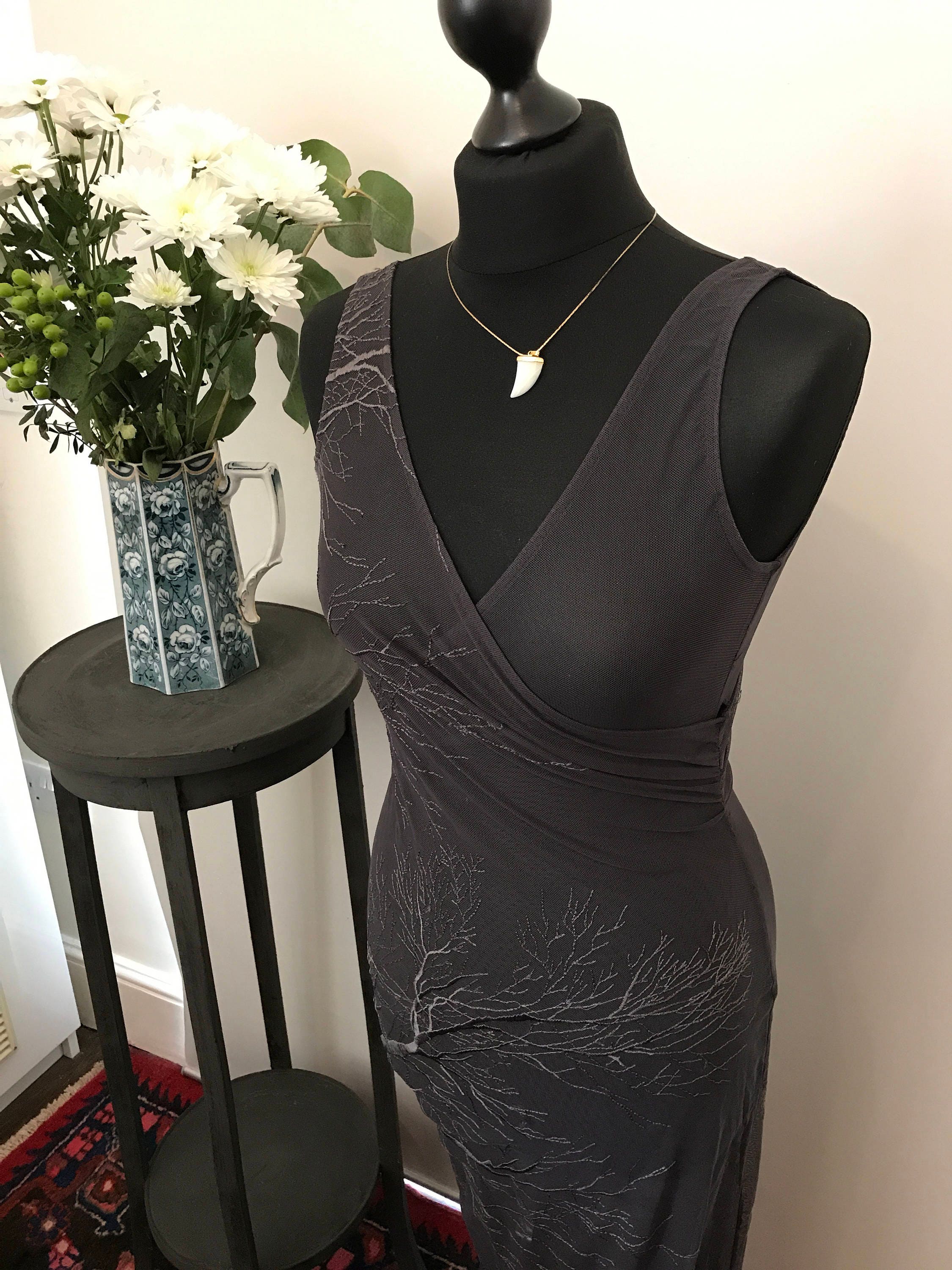 Image of Bang Design Vintage Evening Dress Featuring Tree Branch - .layered Dress. Grey