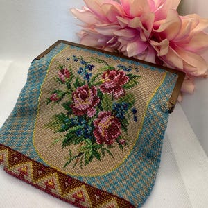 Beaded Victorian Evening Bag. Vintage Beaded Purse. Beaded Floral Bag.