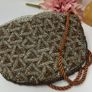 Vintage Beaded Evening Bag: Bronze & Gold Wedding Purse