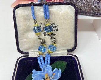 Blauwe glazen bloem choker ketting. Blauwe choker. Glazen bloem.