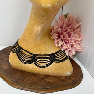 Jet Bead Choker Necklace. Black Bead Necklace. Black Bead Lace Like Collar.