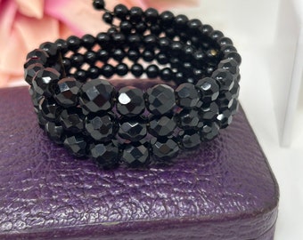 Black Glass Bead Bangle. Glass Bracelet.