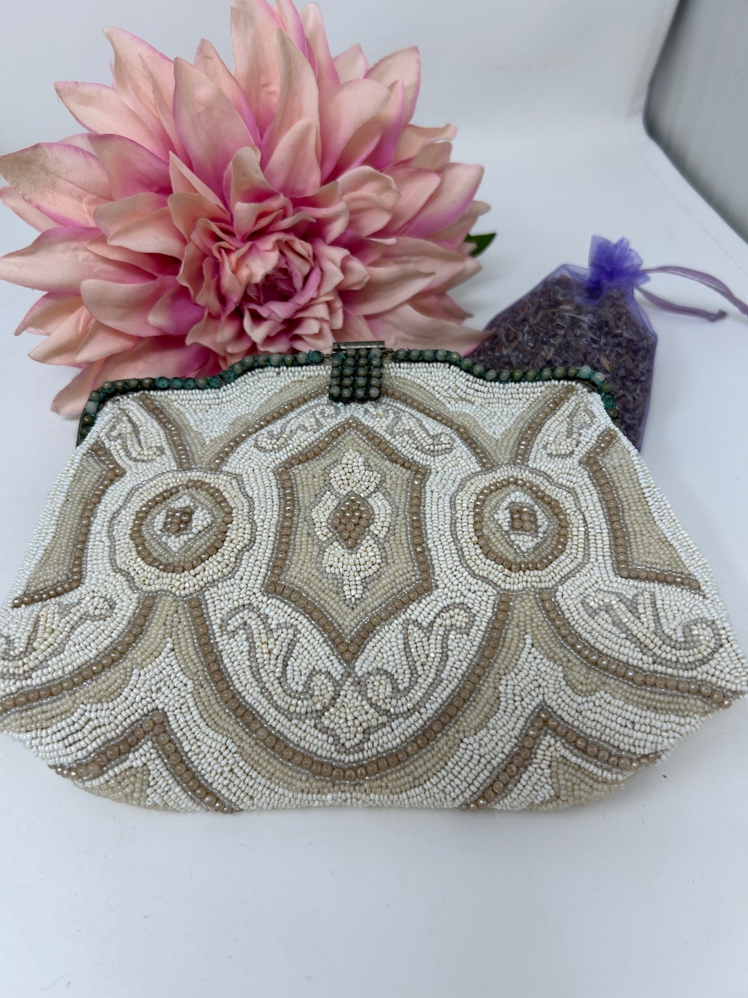 Beaded 1920s Finger Purse: Cream & Tan Art Deco Evening Bag - Etsy