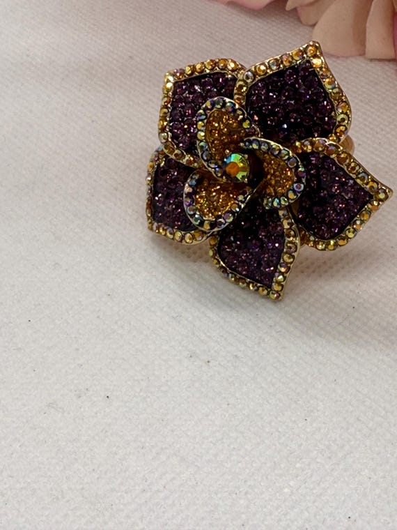 Butler and Wilson Crystal Flower Ring: Purple Ora… - image 8