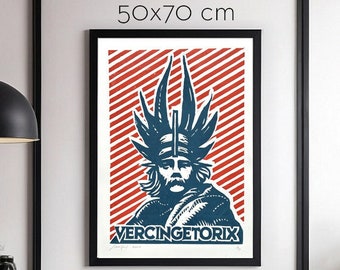 Linogravure Vercingetorix : portrait d'un célèbre personnage de l'histoire de France. Création artisanale, tirage signé, limité à 15ex.