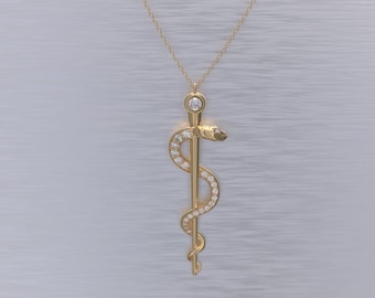 Rod of Asclepius Necklace Diamonds
