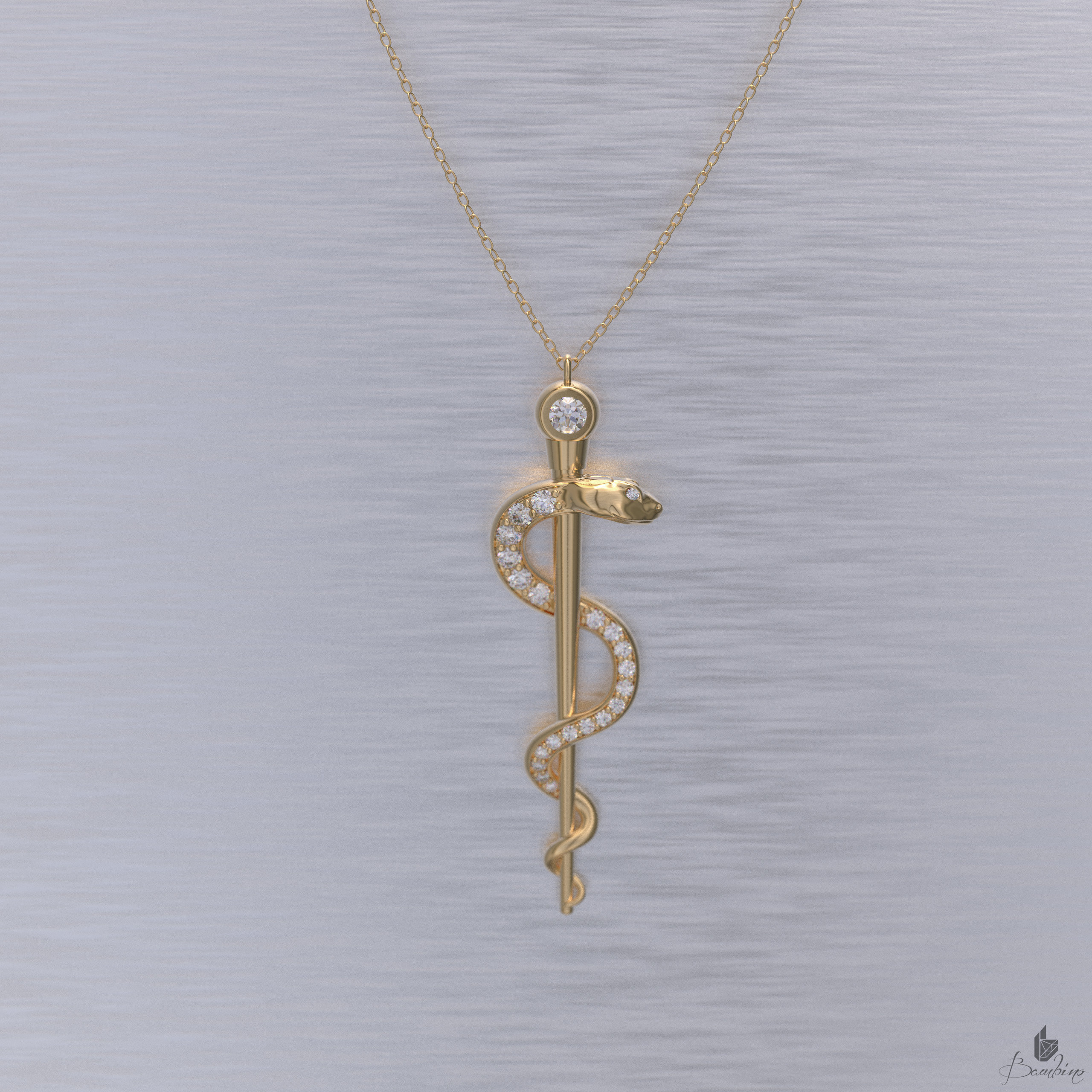 Rod of Asclepius Necklace Diamonds