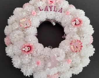 Personalised baby wreath with teddy bear funeral wreath grave decor memorial tribute.