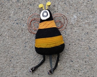 Bumble bee art - quirky fiber bee art