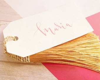 Plaats kaart naamlabels | Bruiloft placecard tags met kwastjes | Kalligrafie schrijven of leeg