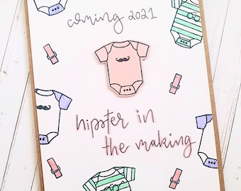 Hipster in de maak 2 | Baby wenskaart | Handgemaakte newborn kaart