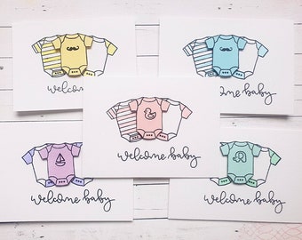 Handgemaakte babyshoweruitnodiging | A7-wenskaart met kraftenvelop