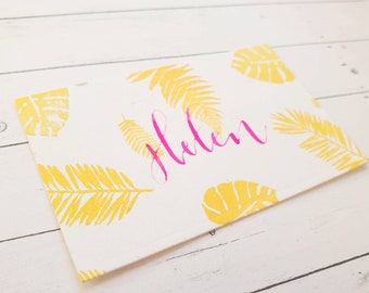 Plaatskaarten met tropische palm | Handgeschreven kalligrafie, zomerthema