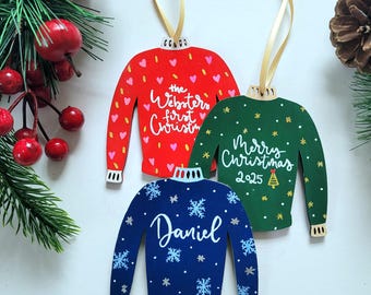 Gepersonaliseerde handgeschreven kersttruiornament | Handgeschilderd boomornament