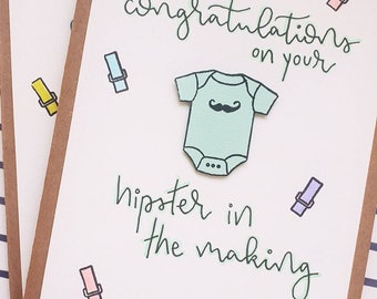 Hipster in de maak | Babygroetkaart | Handgemaakte pasgeboren kaart