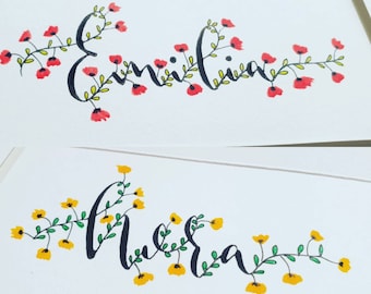 Handgemaakte kalligrafie Floral plaatskaarten