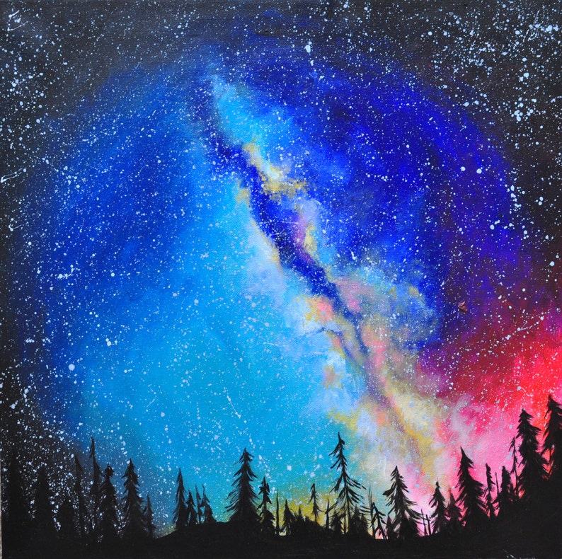Colorful Galaxy  Forest Painting  Space Art Cosmic Art 