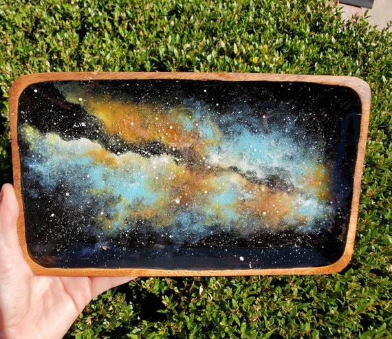 nebula ring dish Space Art wood dish Milky Way Galaxy Trinket Dish acacia wood resin celestial cosmic Galaxy Art ring holder