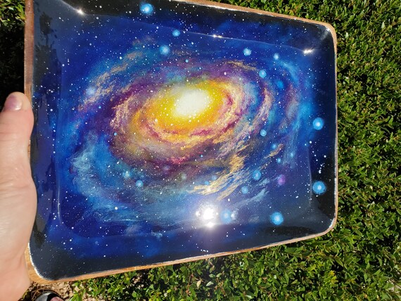 nebula ring dish Space Art wood dish Milky Way Galaxy Trinket Dish acacia wood resin celestial cosmic Galaxy Art ring holder