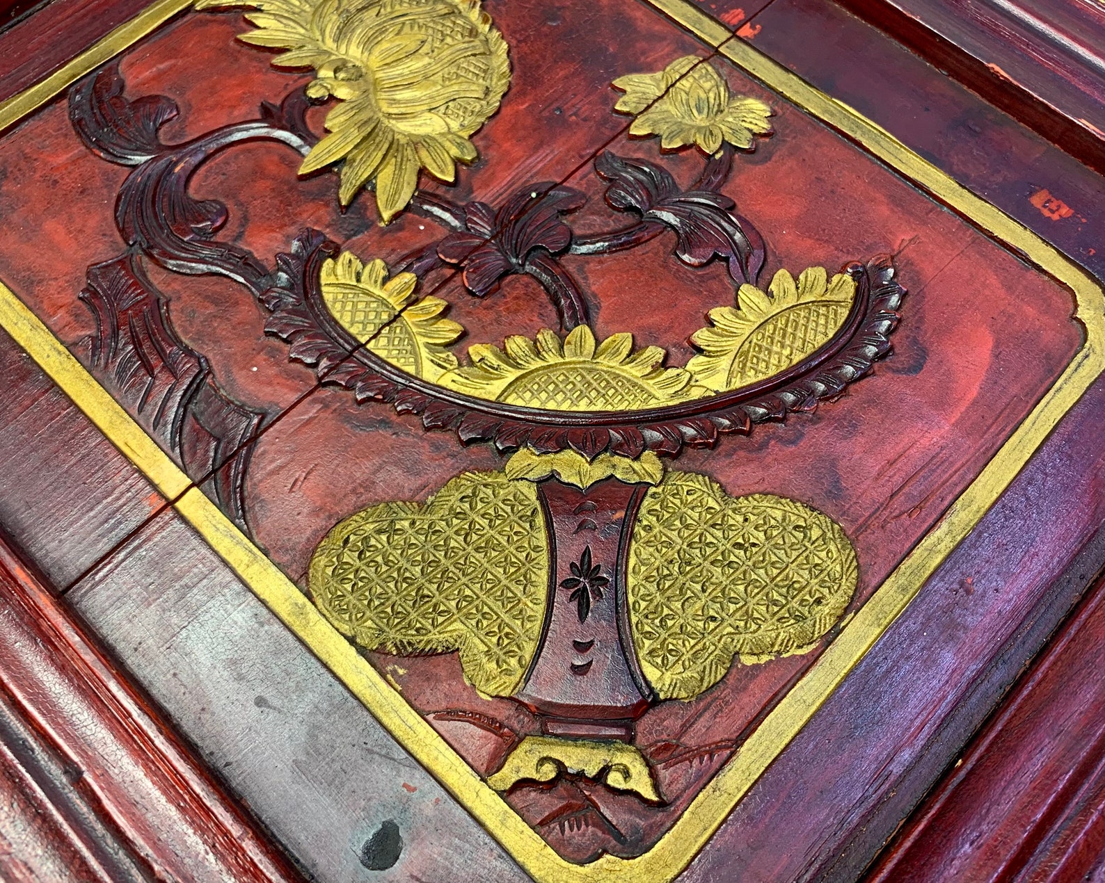 Antique Wooden Window 葵花 Relief Carving Chinese Sunflower Pattern ...