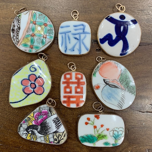 Job Lot Of 8 Broken China Made Pendants One Of A Kind Pendant Gift Idea Gift For Her Gift For Friends