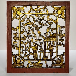 Folk Tales 才子佳人 Antique Chinese Wood Carved Panel Hollow-out Wood Carving Home Decor Gift Idea
