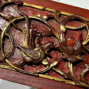 Wood Carvings 天香引凤 1800s Antique Chinese Wood Carved Panel Collectible Qing Dynasty Antique Home Decor Wall Hanging Wood Art
