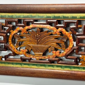 Vintage Chinese Wooden Window, Wood Hollow Carvings Floral Home Decor Wall Decor