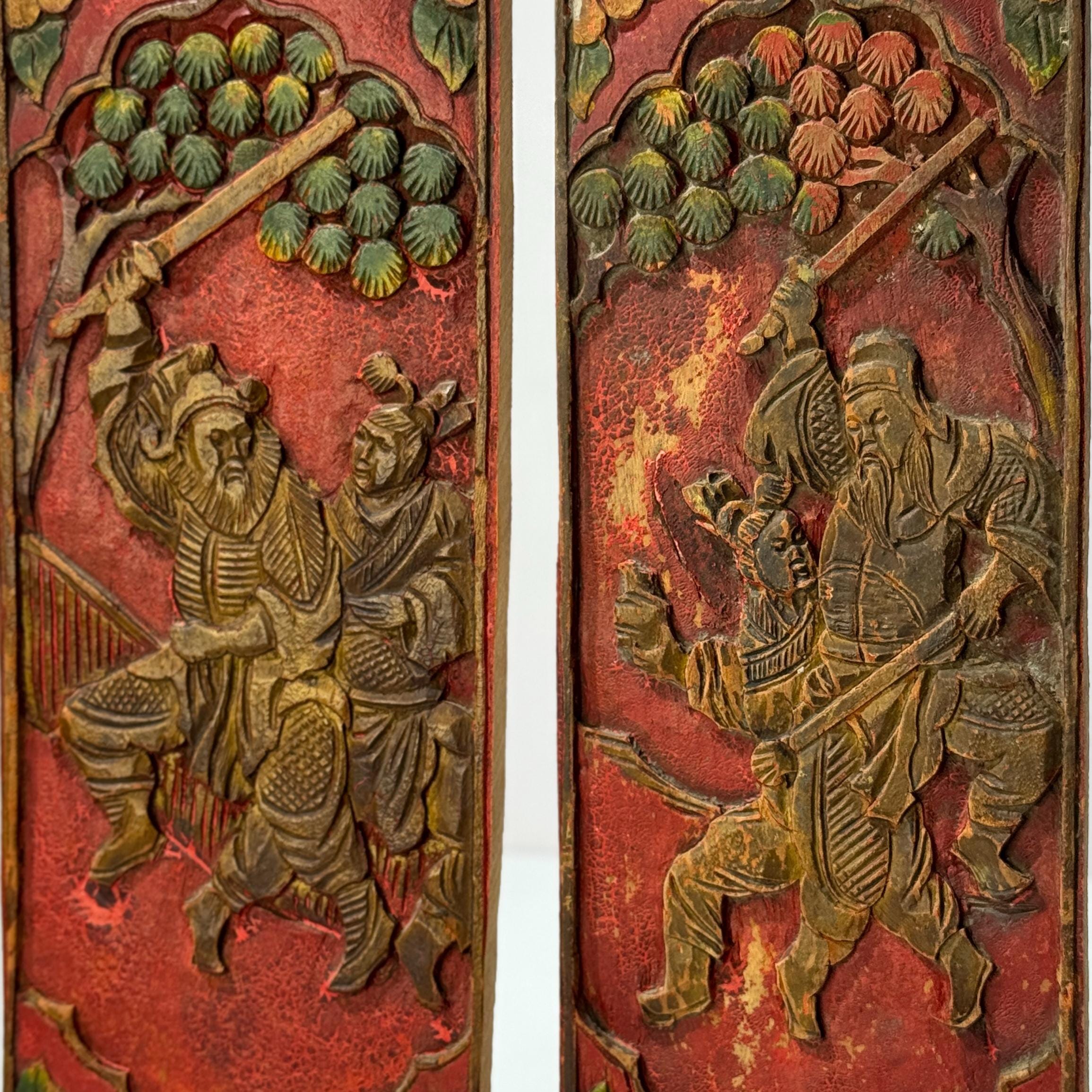 Pair Antique Chinese Wood Carved Panels 1930s Antique Wood Carved Furniture Panels For Wall Hanging Gift Idea