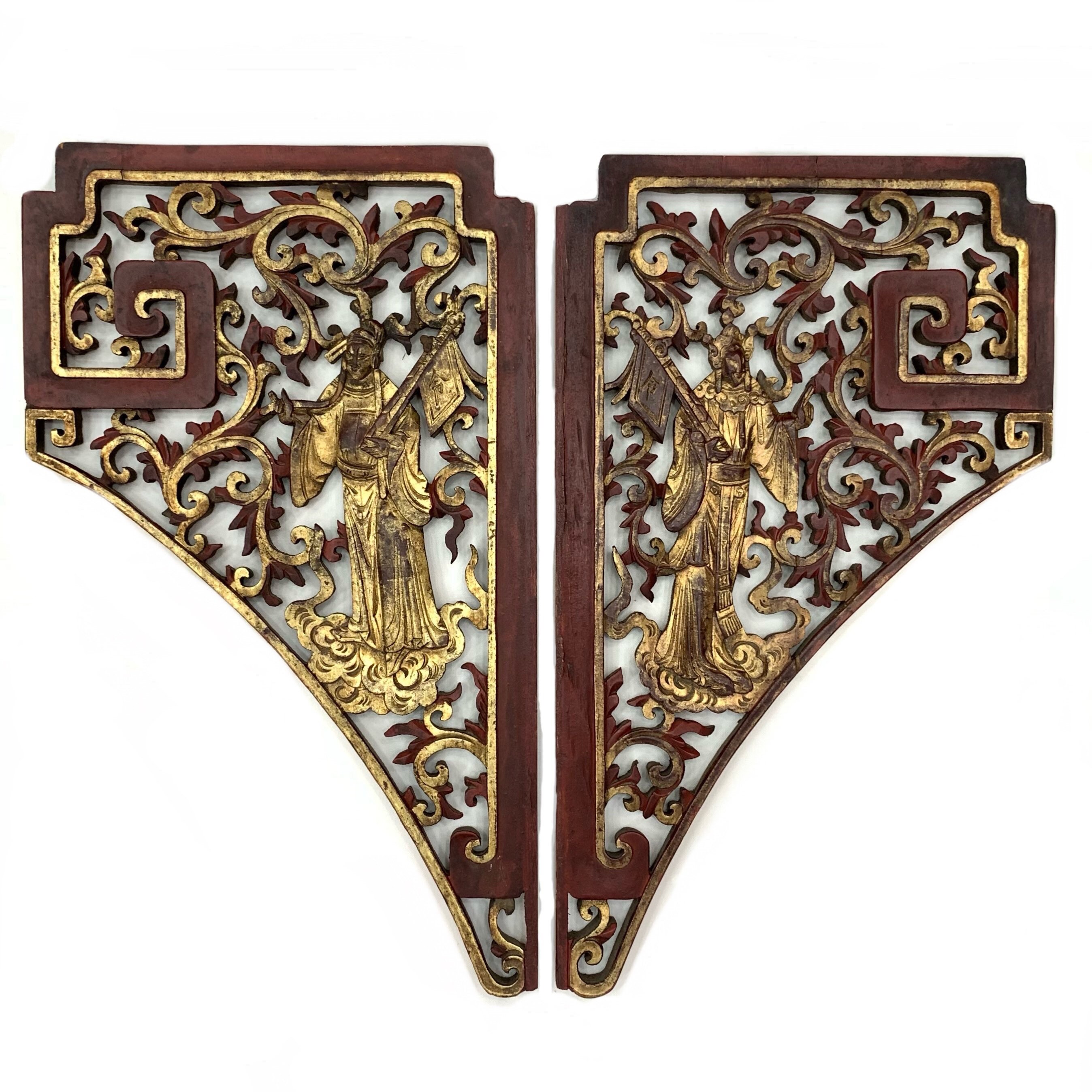 A Pair of Antique Wood Carvings Wall Hanging Decor Qing Etsy