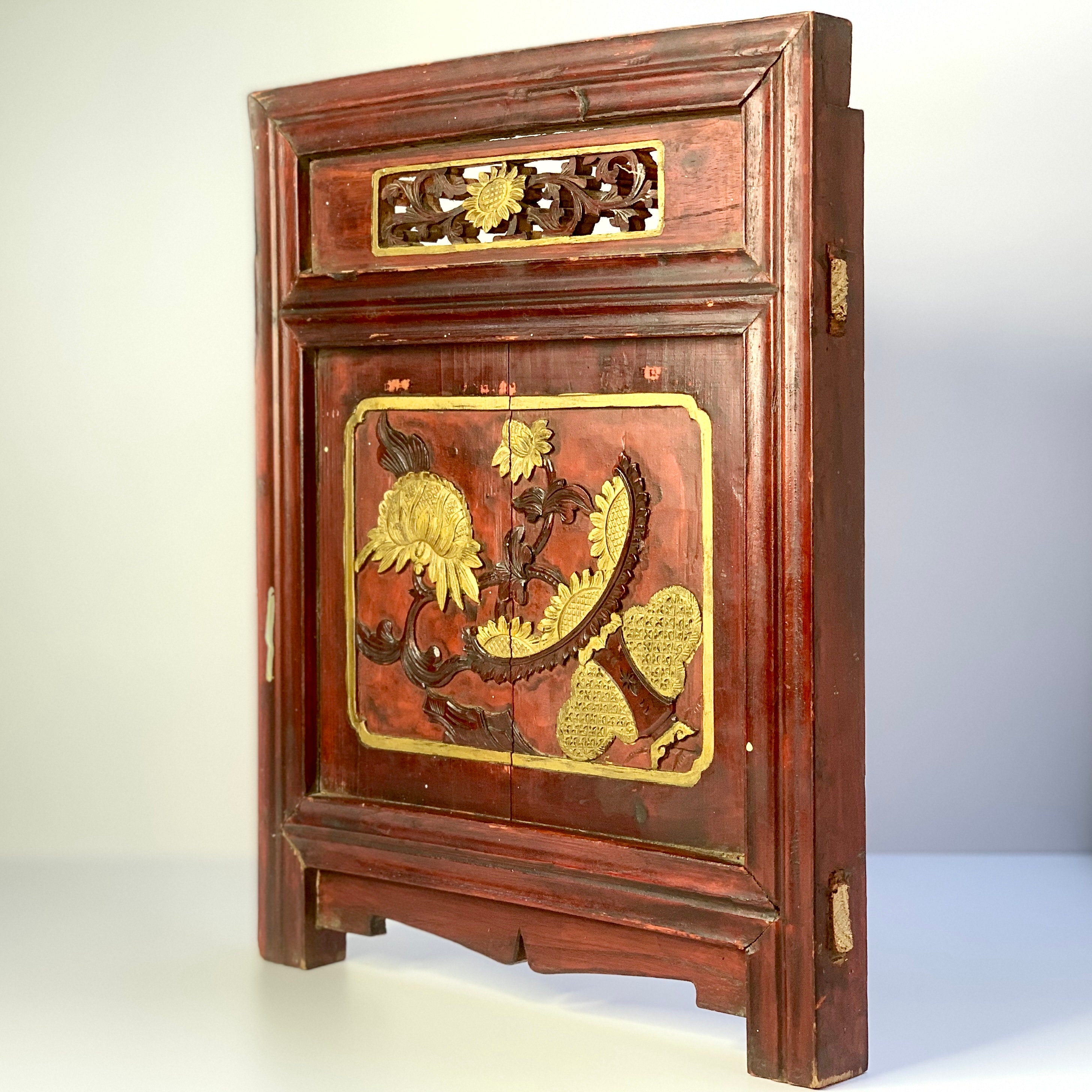 Antique Wooden Window 葵花 Relief Carving Chinese Sunflower Pattern ...