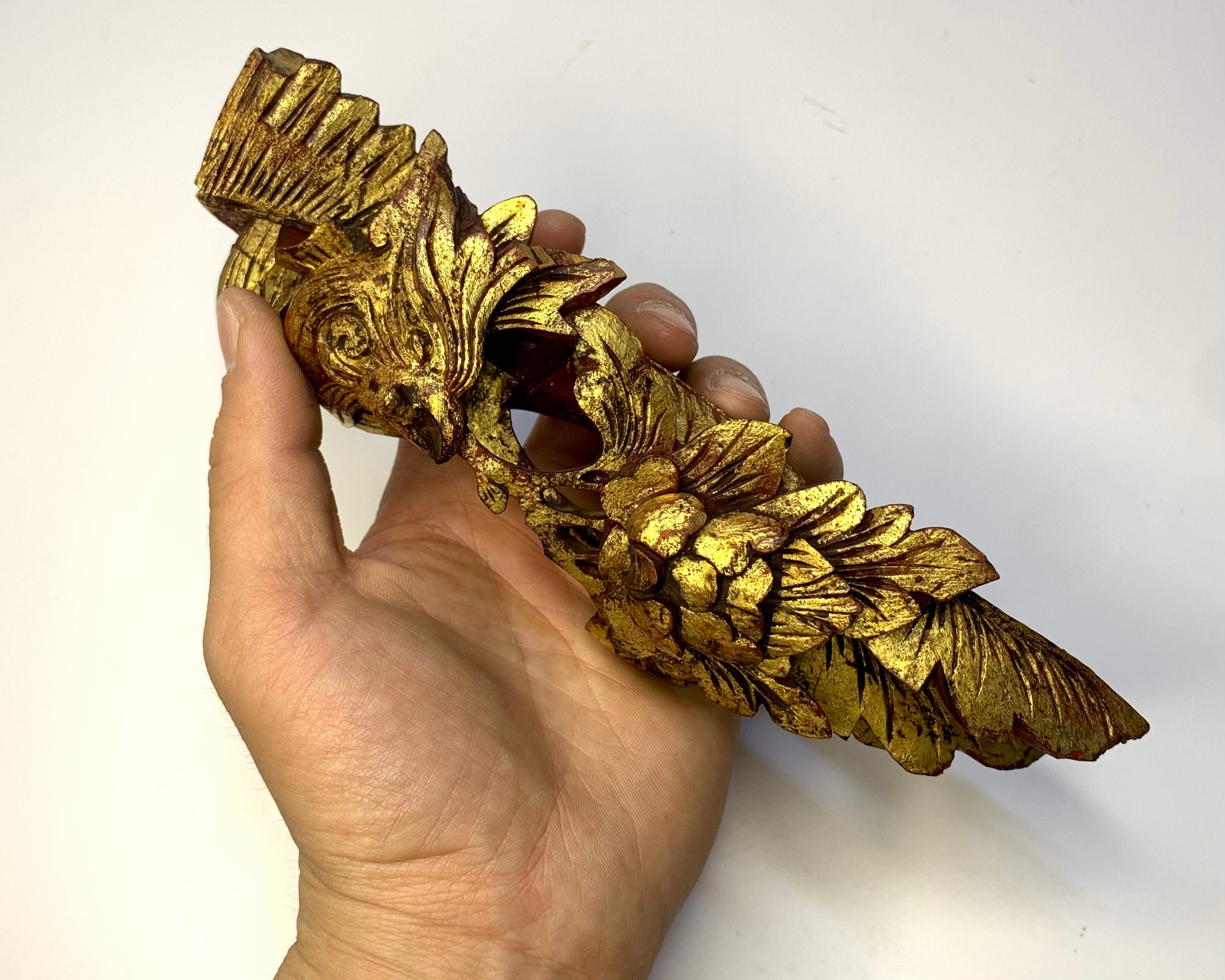 PHOENIX Gilded Figurine 凤凰匾托 1800s Qing Dynasty Antique