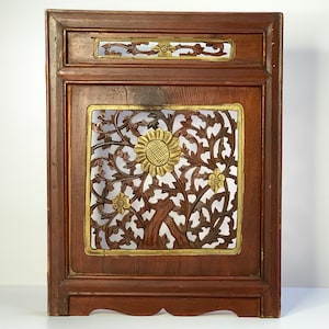 Antique Wooden Window 向阳花开 Chinese Sunflower Pattern Antique 1930s Handmade Wood Furniture Home Decor Wall Hanging