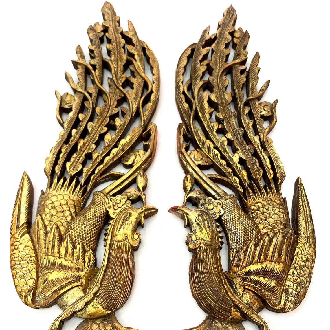 A Stunning Pair of Golden Phoenix Sculptures Chinese Antique Etsy