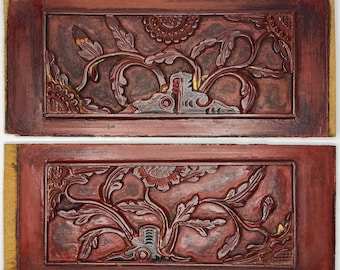 Panneau Bois Sculpté Artisanal Vintage – Animaux Chinois – Vs805